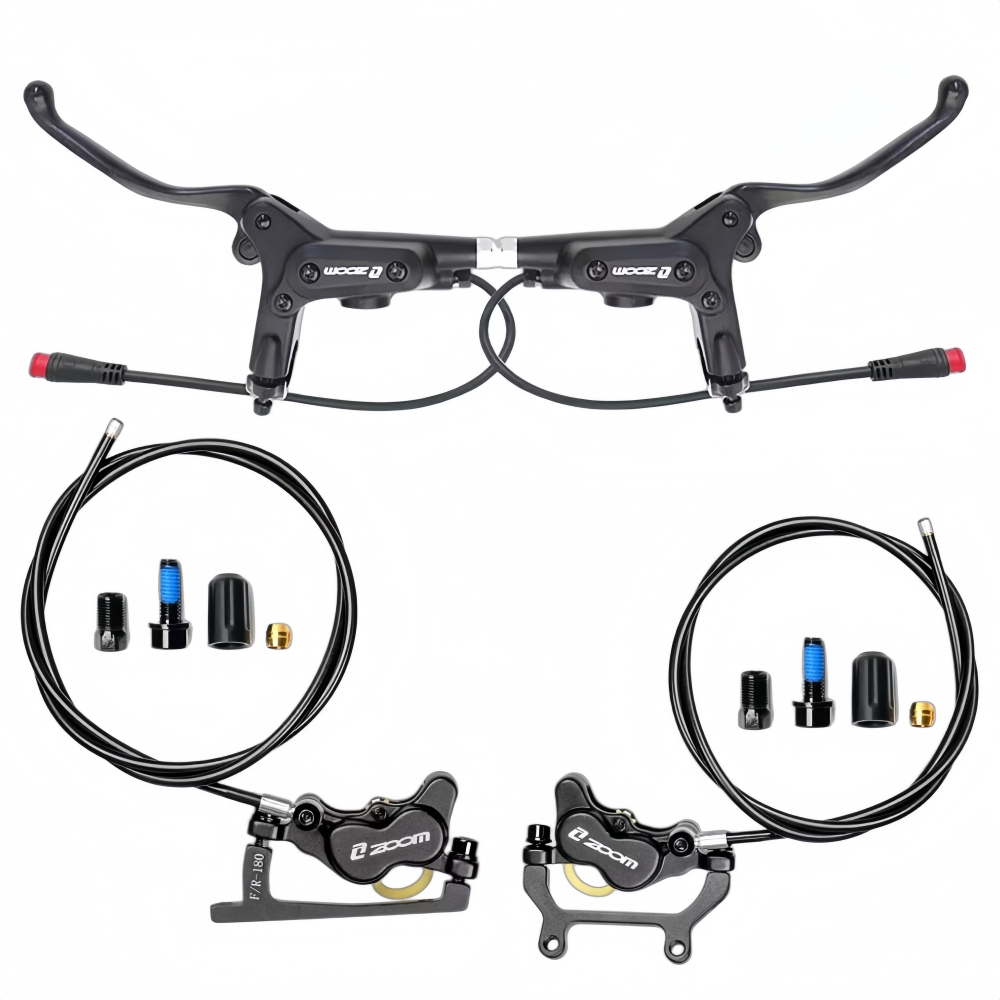 Zoom Hydraulic Brake 4 Piston E-Scooter - ZOOM HB-890E 4ピストン式油圧ディスクブレーキセット（電動自転車/電動スクーター用）、ホース長1200/2200mm、防水機能付き、電源遮断機能、電動自転車用ブレーキ