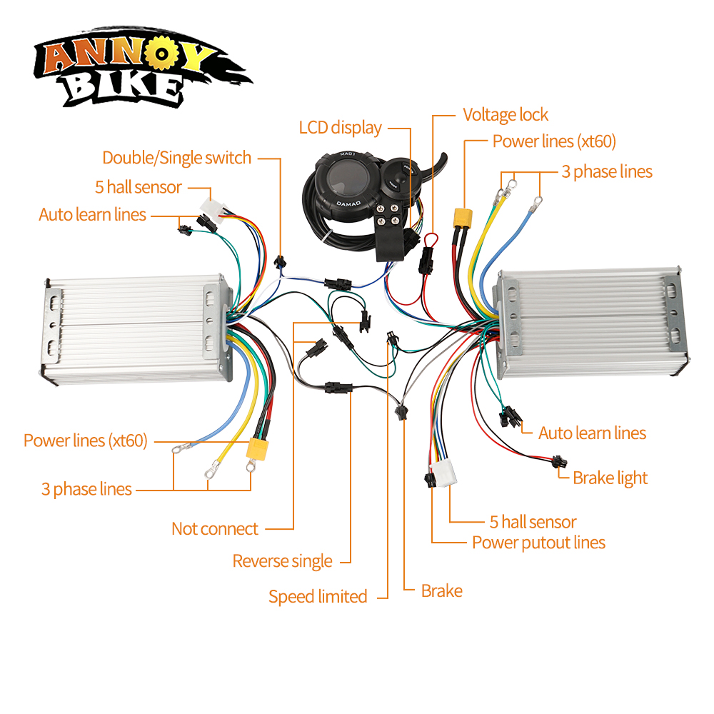 電動自転車コントローラーセット,1500W-3500W, 4 - 72V 45A Dual Controller のレビューと価格